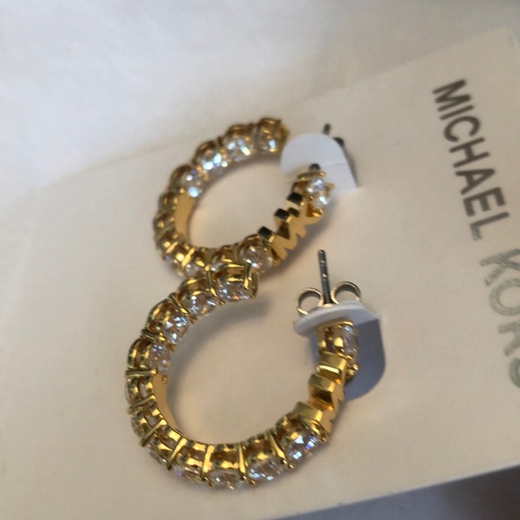Michael Kors Gold Tone MK Logo & Cubic Zirconia Hoop Earrings NWT - Picture 15 of 16